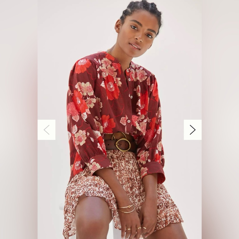Anthropologie Porridge Floral Puff Sleeved Buttondown Womens Size M